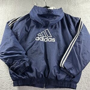 VINTAGE Adidas Bomber Jacket Mens Large Blue Windbreaker Heavyweight Full Zip